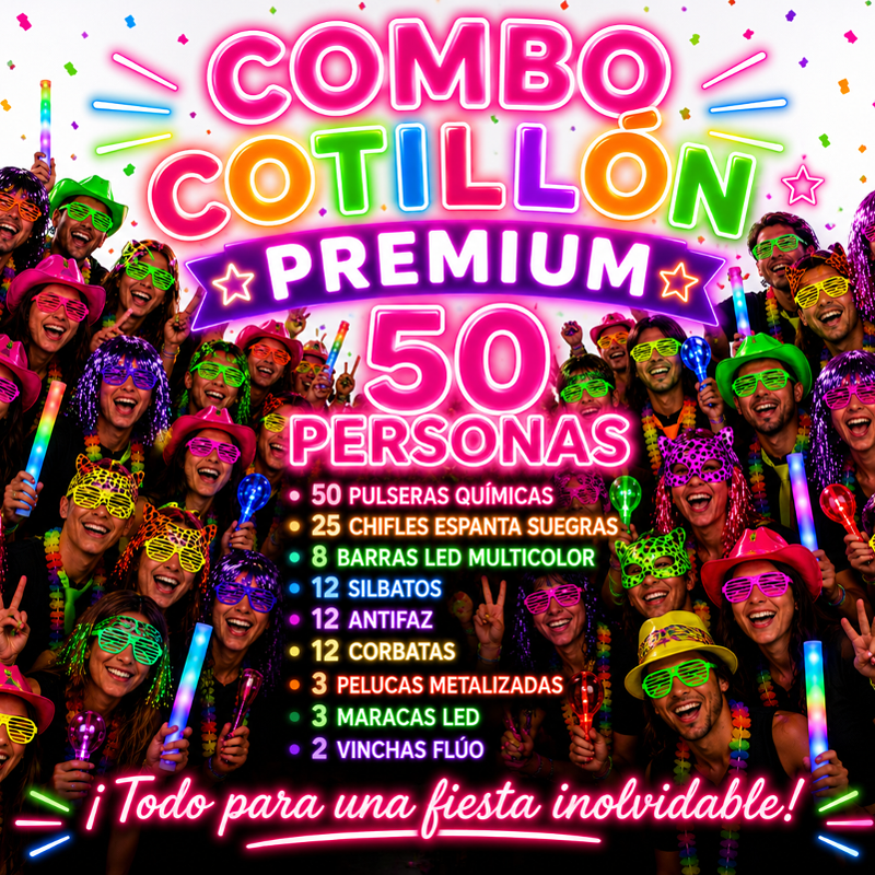 Combo 50 Personas Luminoso Neón Premium N03 127 Artículos