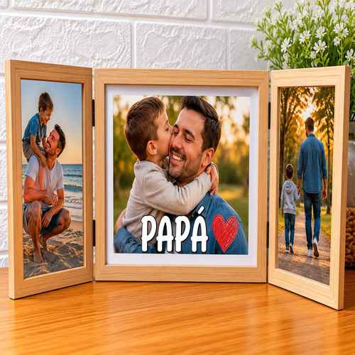Cuadro Portarretrato Triple Personalizado para Papá con Fotos | Regalo Día del Padre