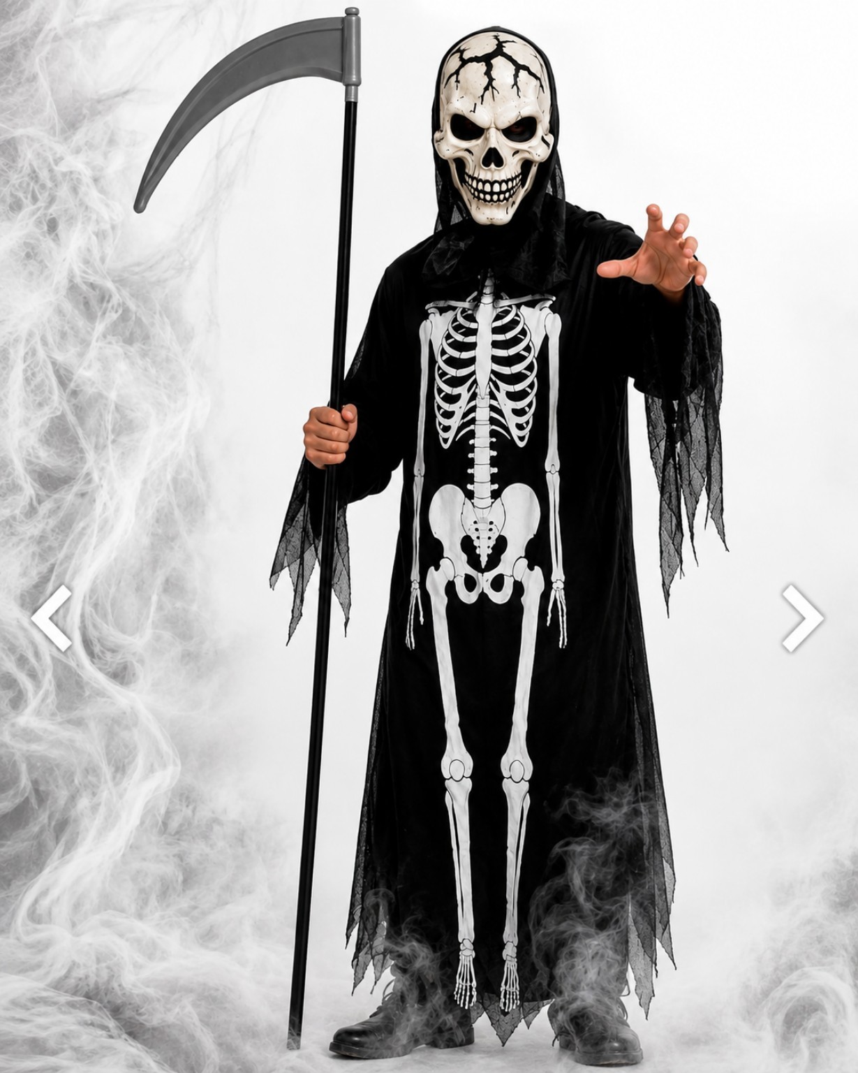 Disfraz Esqueleto Adulto Halloween Con Máscara + Hoz