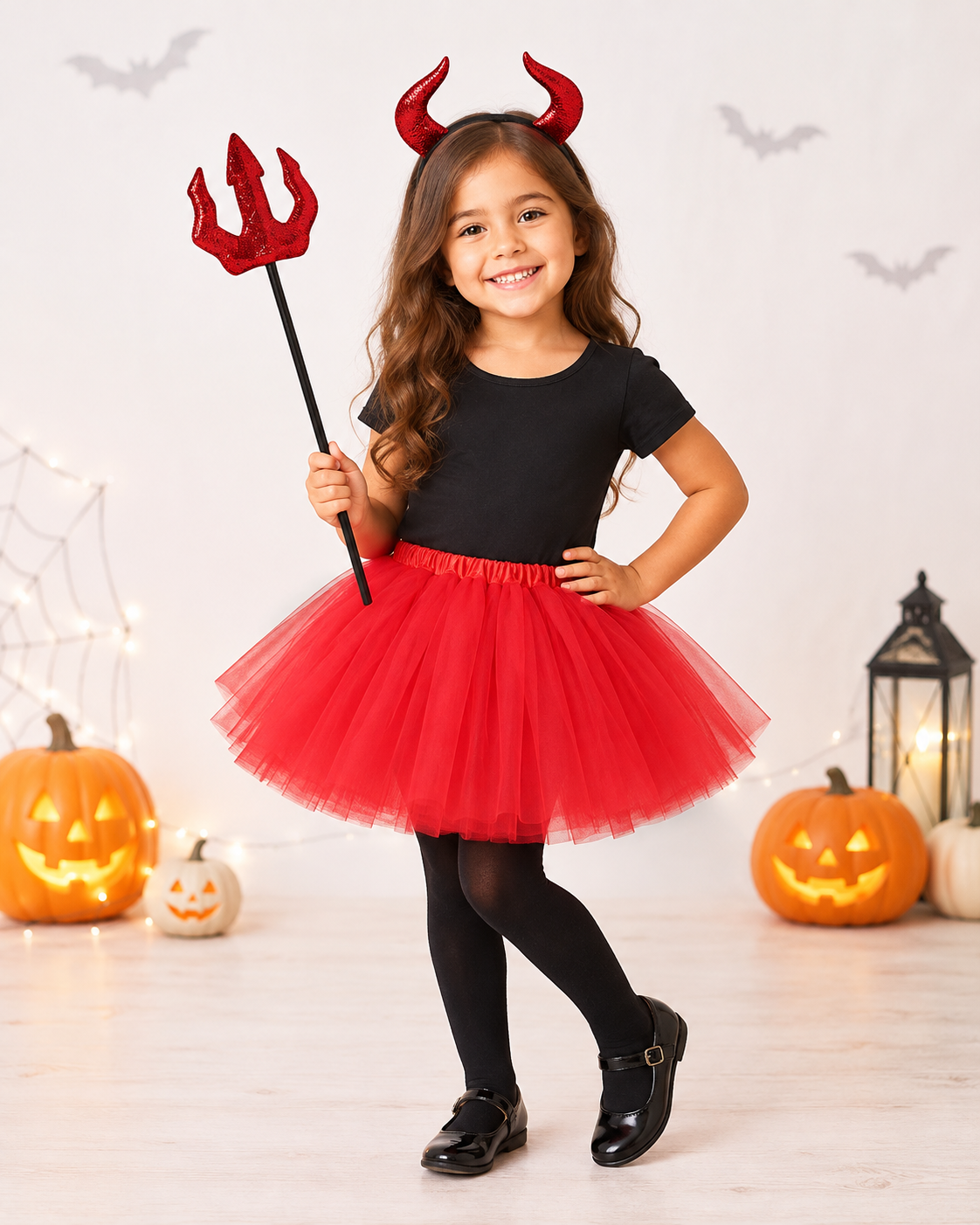Disfraz Diablita Niña Halloween Tutú Vincha Tridente