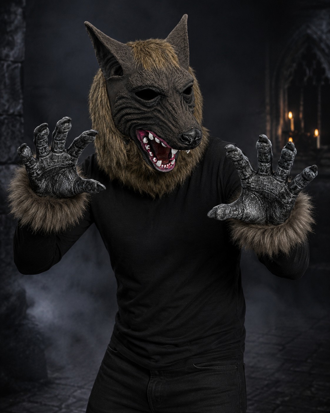 Set Hombre Lobo Halloween Máscara + Guantes Con Garras