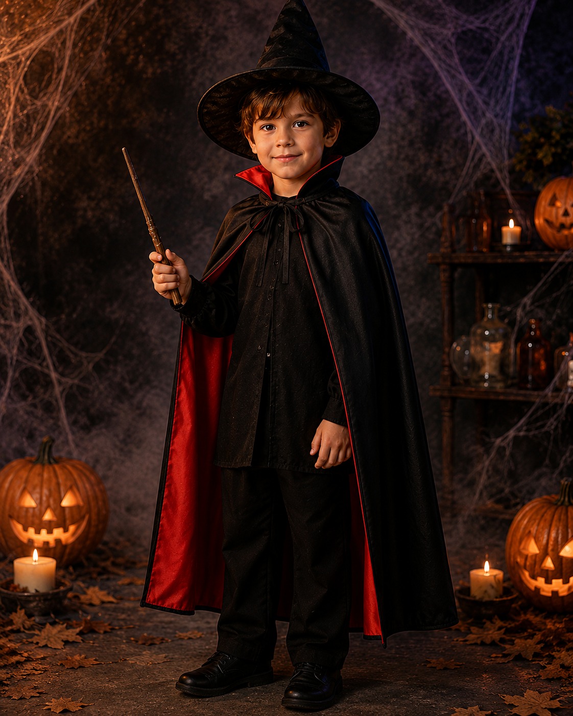 Disfraz Mago Infantil Halloween Capa Sombrero Y Varita