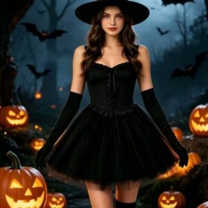 Disfraz Bruja Mujer Halloween Tutú Sombrero Guantes
